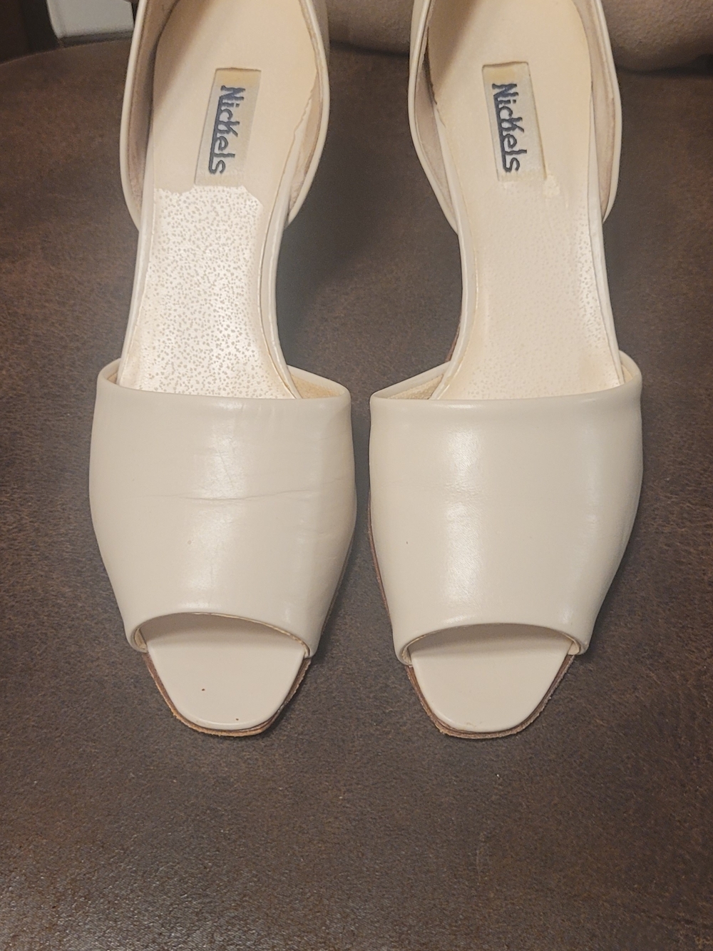 Nickels Cream Open-Toe Slingback Heels